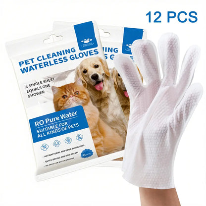 Disposable Grooming Wipes for Dogs & Cats (12Pcs) - Pet Gloves Wipes Natural, Hypoallergenic, No-Rinse Wipes with Fermented Oils for Hair Removal, Sticky Hair Control, Deodorizing, Skin Moisture & Paw Care, Outdoor Use