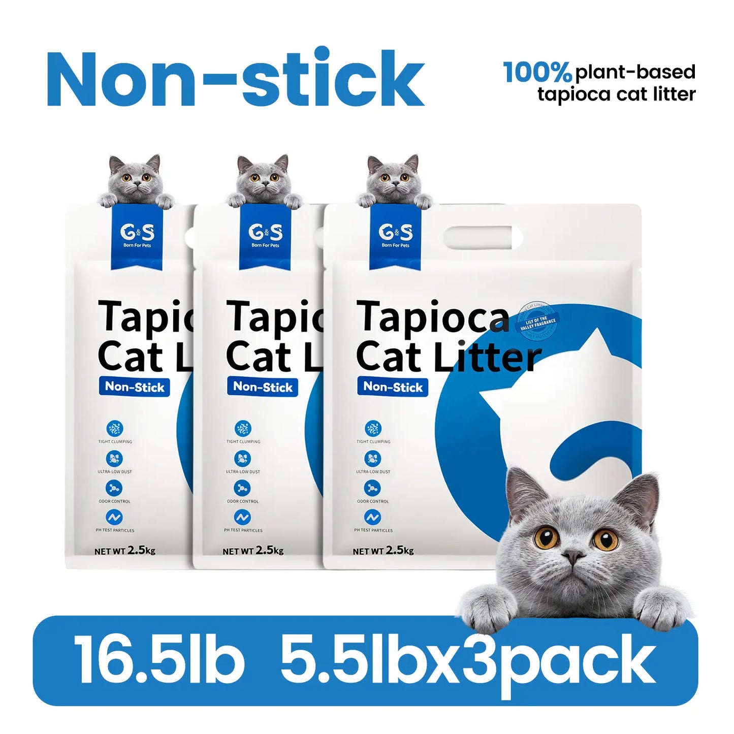 G&S Premium Universal Plant-Derivatives Cat Litter - Strong Clumping, Low Dust, Odor Control, Anti-Stick to Litter Box, Highly Absorbent, Ph Health Monitoring