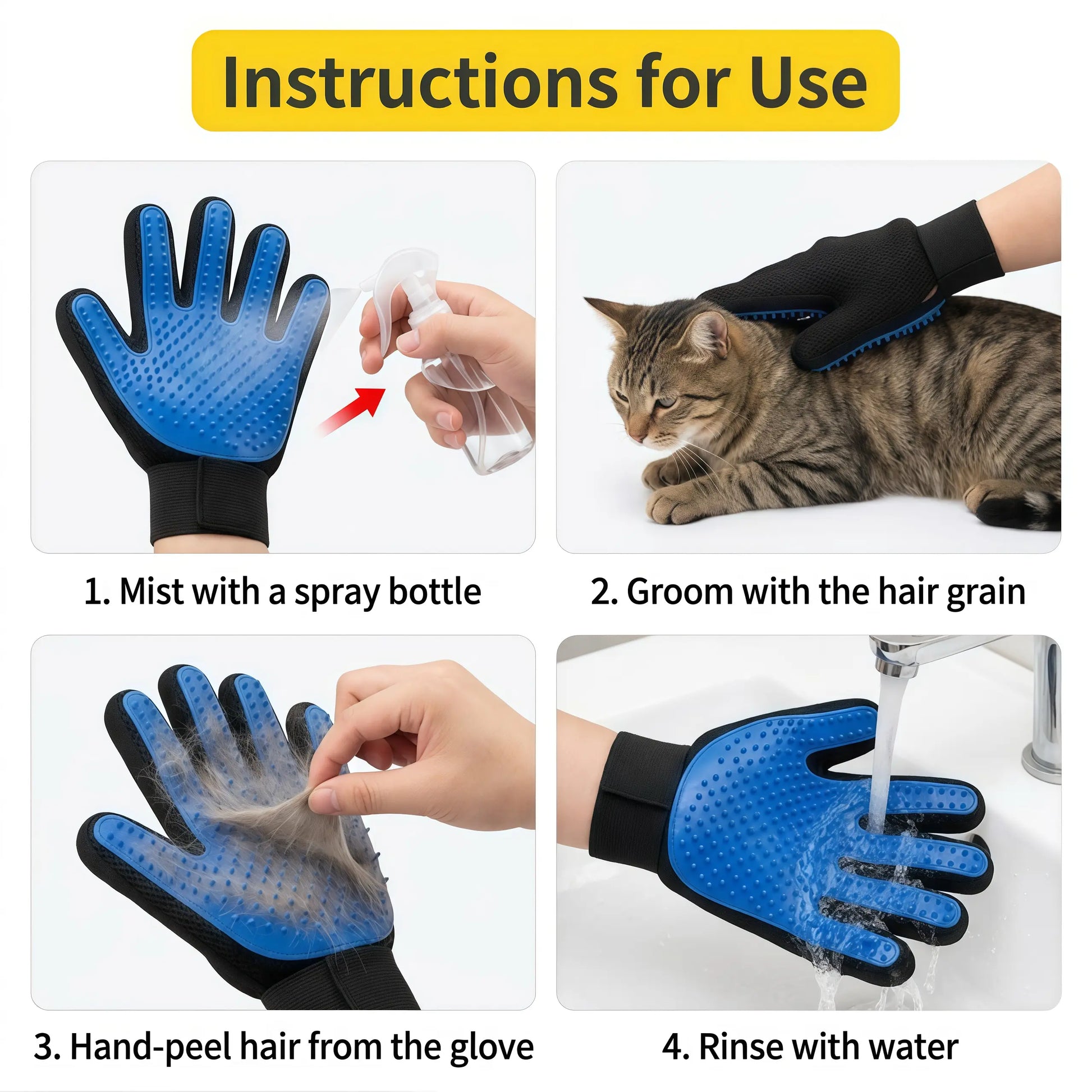 2-In-1 Full-Coverage Pet Hair Remover Glove - Efficient Deshedding & Fur Removal Tool, Massage Mitt for Pets That Boosts Shiny Smooth Coats, Improves Blood Circulation, Reduces Allergens, Home Care Cleaning Supply, Deshedding Tool