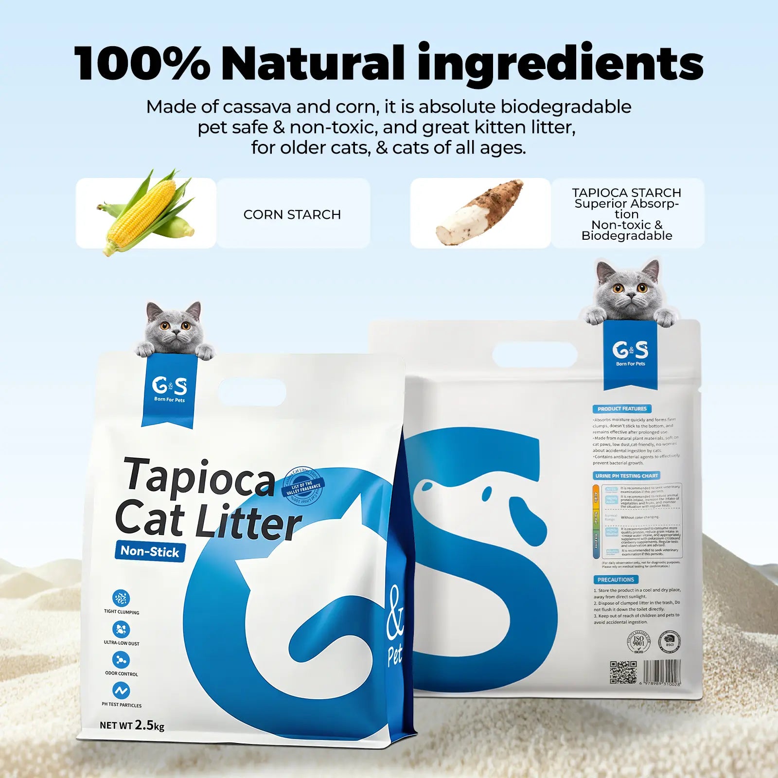 G&S Premium Universal Plant-Derivatives Cat Litter - Strong Clumping, Low Dust, Odor Control, Anti-Stick to Litter Box, Highly Absorbent, Ph Health Monitoring