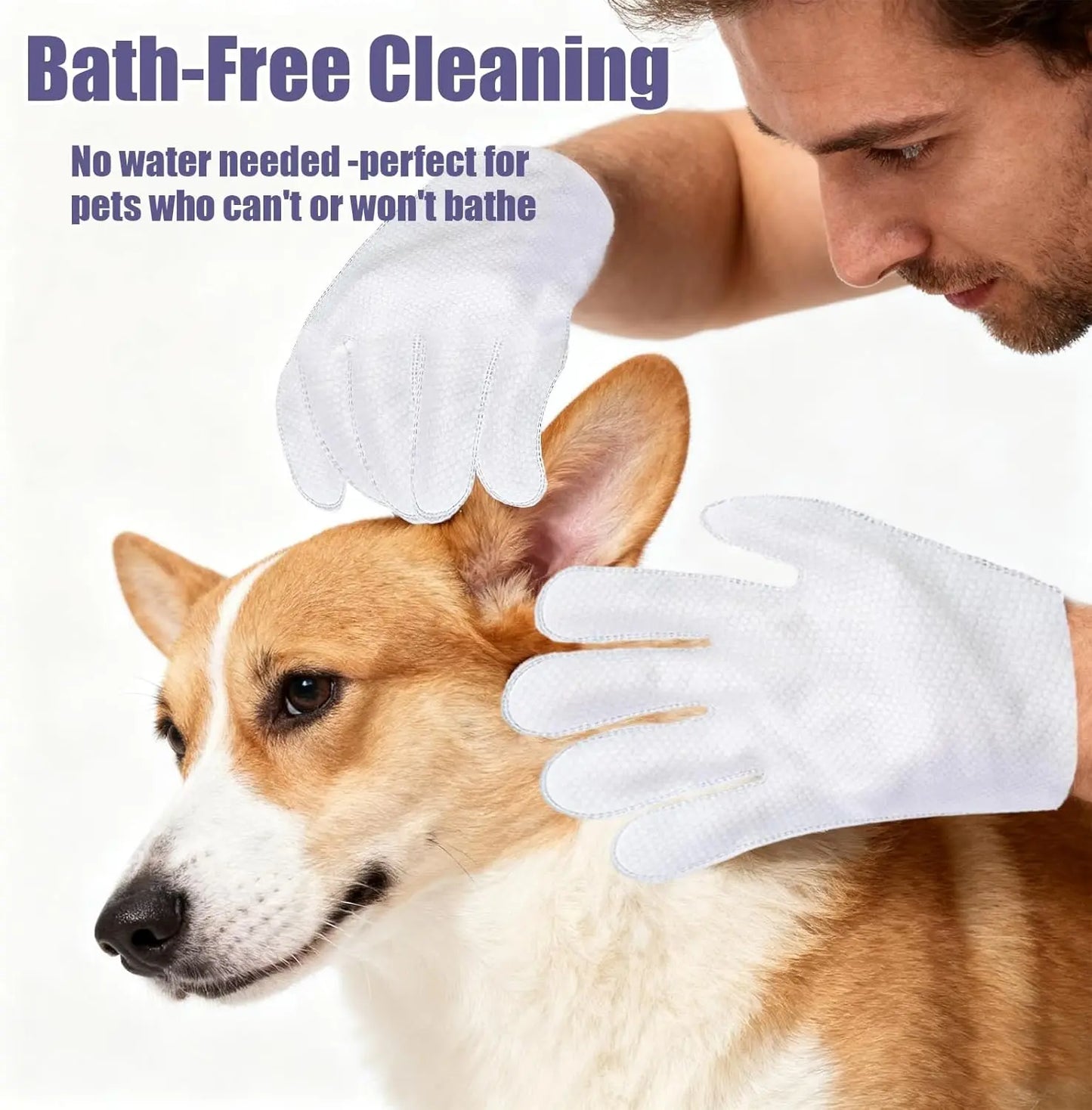 Disposable Grooming Wipes for Dogs & Cats (12Pcs) - Pet Gloves Wipes Natural, Hypoallergenic, No-Rinse Wipes with Fermented Oils for Hair Removal, Sticky Hair Control, Deodorizing, Skin Moisture & Paw Care, Outdoor Use