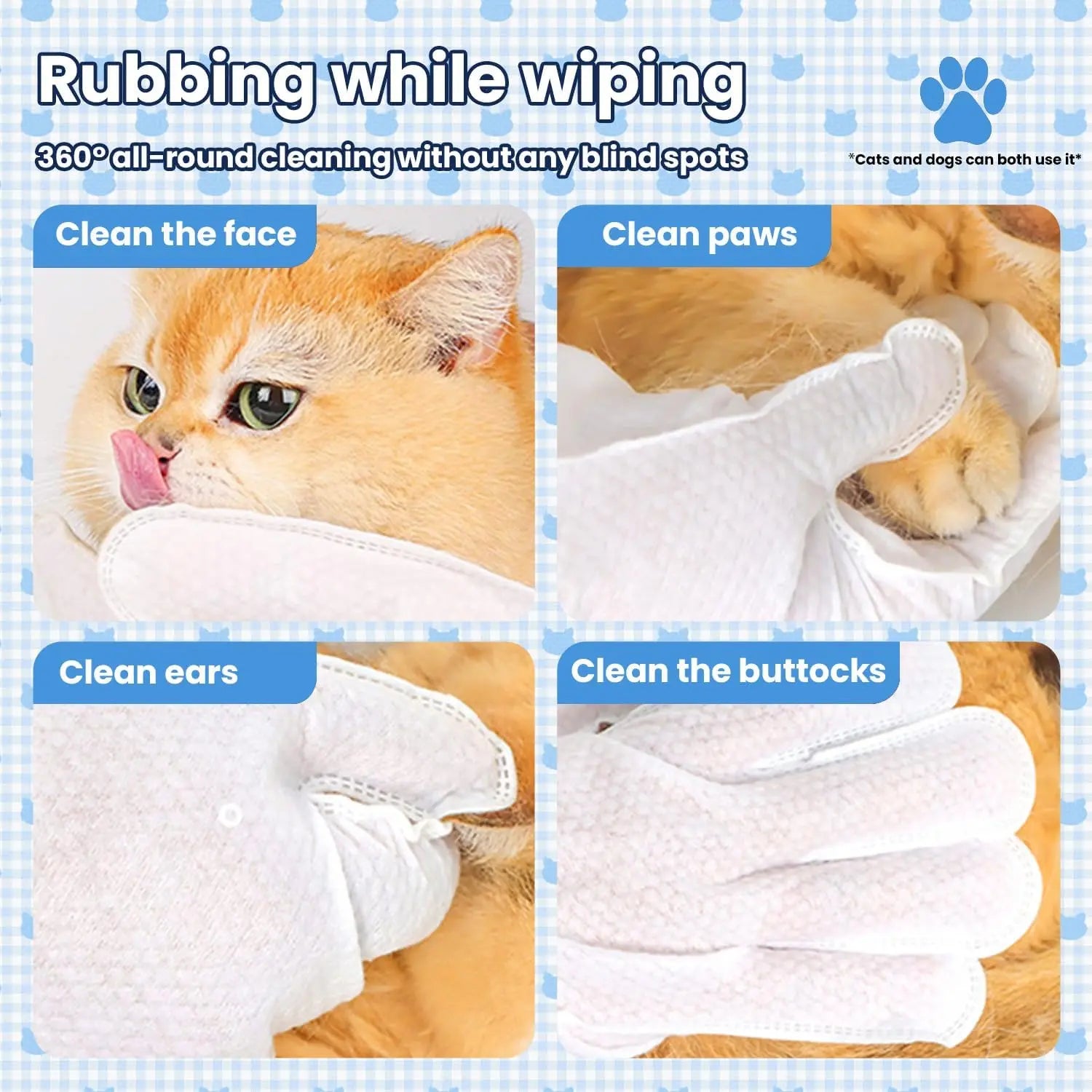 Disposable Grooming Wipes for Dogs & Cats (12Pcs) - Pet Gloves Wipes Natural, Hypoallergenic, No-Rinse Wipes with Fermented Oils for Hair Removal, Sticky Hair Control, Deodorizing, Skin Moisture & Paw Care, Outdoor Use