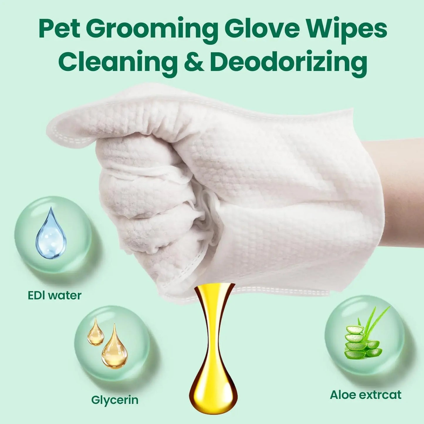 Disposable Grooming Wipes for Dogs & Cats (12Pcs) - Pet Gloves Wipes Natural, Hypoallergenic, No-Rinse Wipes with Fermented Oils for Hair Removal, Sticky Hair Control, Deodorizing, Skin Moisture & Paw Care, Outdoor Use